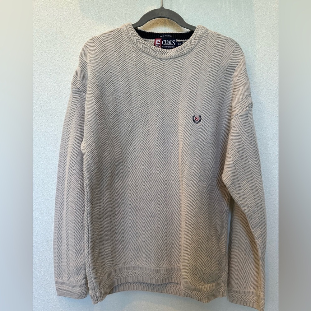 Vintage Chaps Ralph Lauren Cream Textured Sweater Size L Y2K